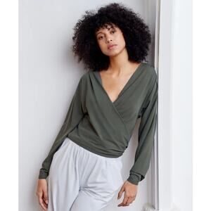 Aday Women's Moss Green That's A Wrap Long Sleeve Top Size Small